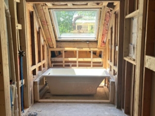 Creating another Second Floor Bath (there had been only one large bath originally) with Skylight. Creating another Second Floor Bath (there had been only one large bath originally) with Skylight.