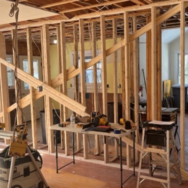 Plaster Wall Removed and Temporary Wall to support Building
