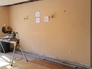 Wall dividing original Large Dining Room and Tiny Galley Kitchen behind the Wall (See Kitchen Cabinets at Right Edge of Wall) Wall dividing original Large Dining Room and Tiny Galley Kitchen behind the Wall (See Kitchen Cabinets at Right Edge of Wall)